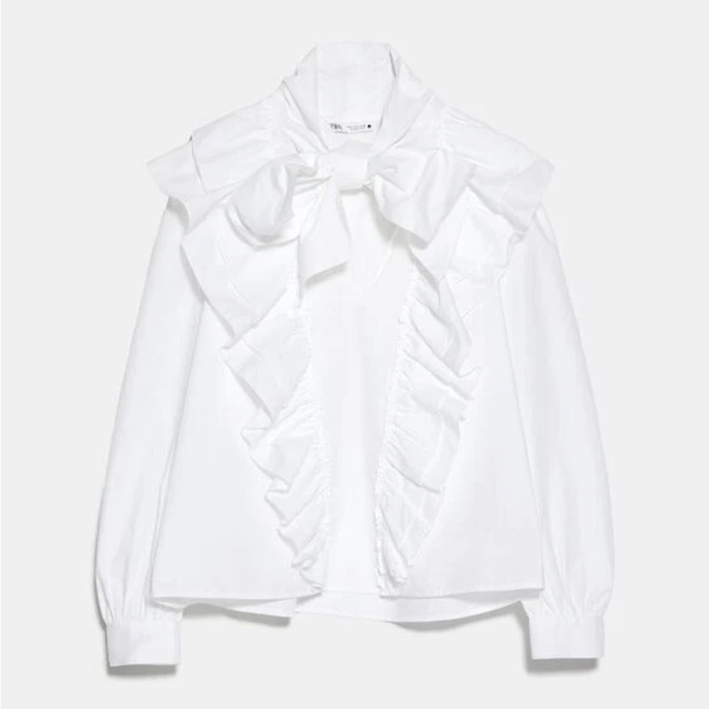 Zara White Ruffled Blouse